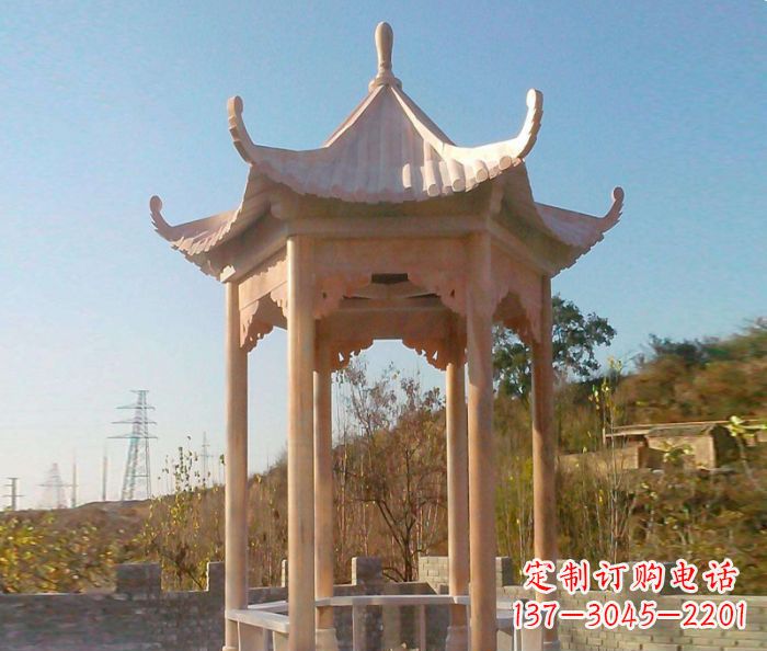 合肥园林景观晚霞红单层石雕凉亭