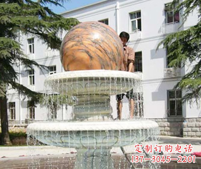 合肥园林景观晚霞红风水球喷泉石雕 (2)