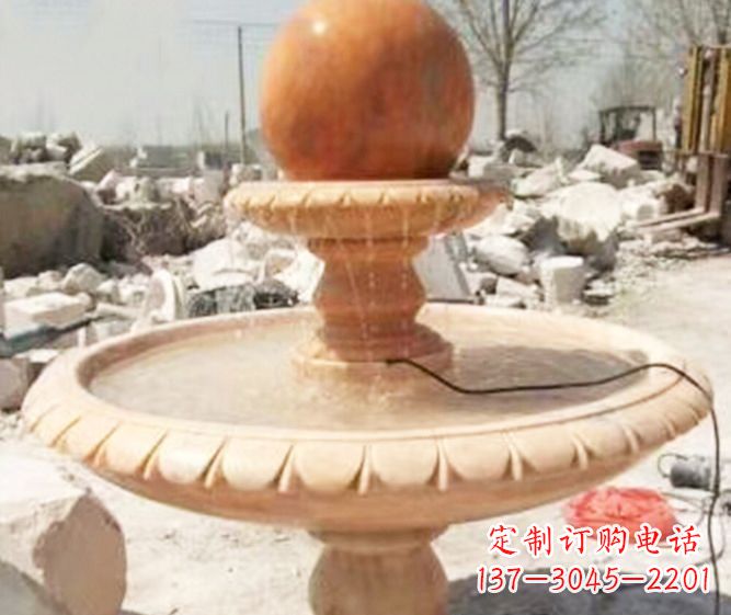 合肥园林景观晚霞红风水球喷泉石雕 (3)
