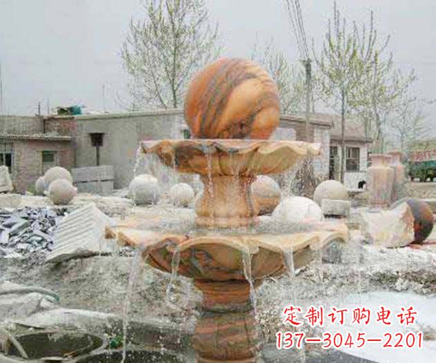 合肥园林景观晚霞红风水球喷泉石雕