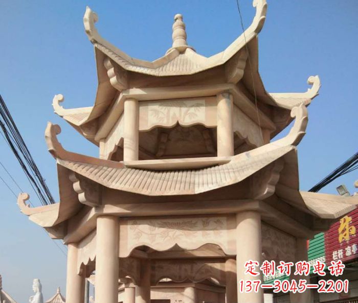 合肥园林景观晚霞红双层石雕凉亭 (2)