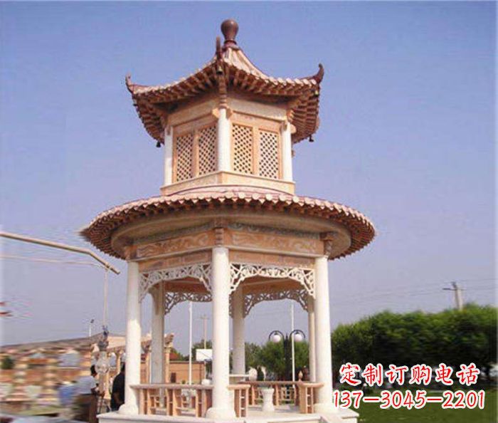 合肥园林景观晚霞红双层石雕凉亭 (4)