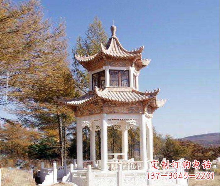 合肥园林景观晚霞红双层石雕凉亭 (3)