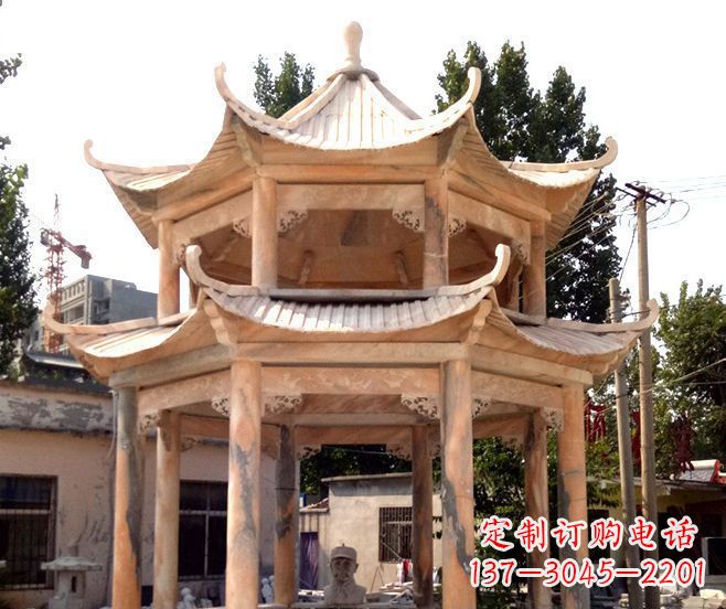 合肥园林景观晚霞红双层石雕凉亭