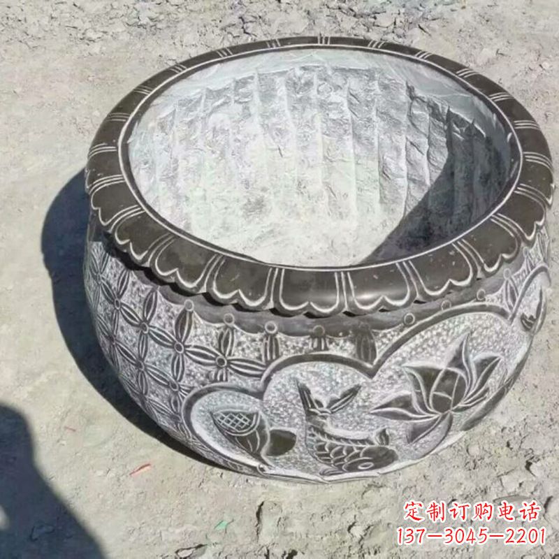 合肥园林莲花鱼纹石雕水缸