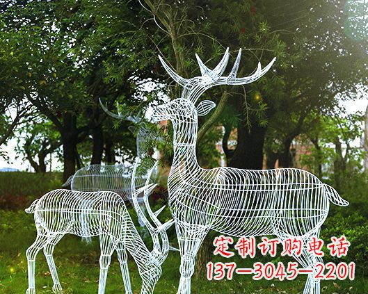 合肥园林镂空梅花鹿不锈钢景观雕塑