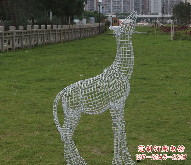 合肥园林镂空仰头麋鹿不锈钢雕塑