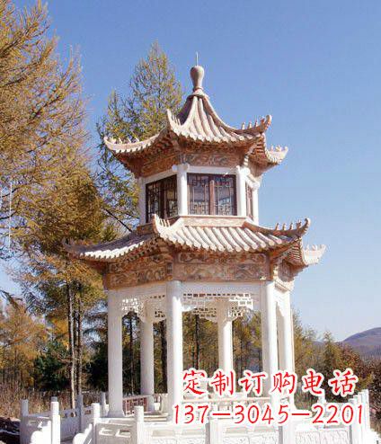 合肥园林双层石凉亭景观石雕 (2)