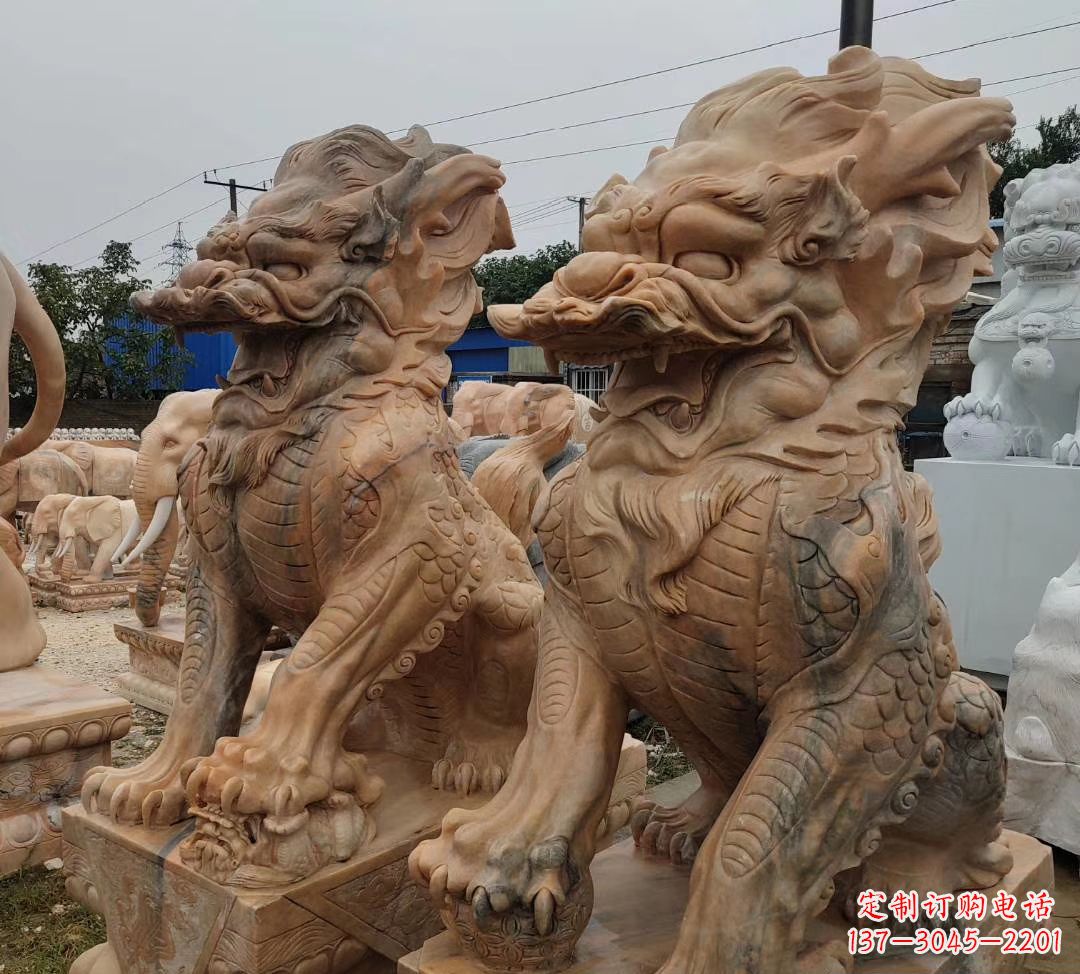 合肥园林晚霞红古代招财神兽麒麟石雕