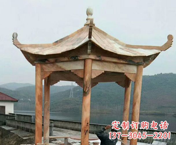 合肥园林晚霞红单层石凉亭景观石雕