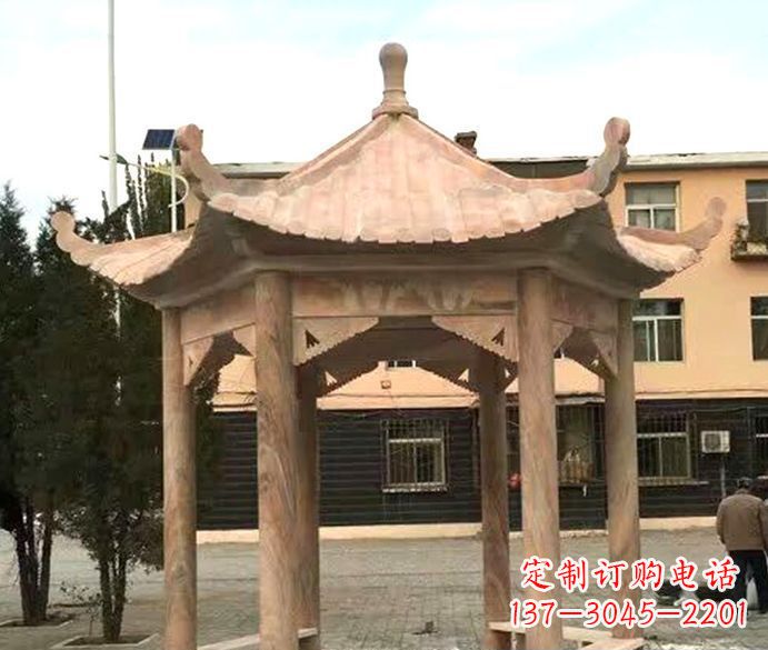 合肥园林晚霞红六角石雕凉亭