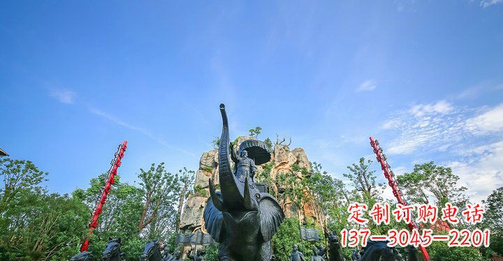 合肥园林站在大象上出征的将军人物小品铜雕