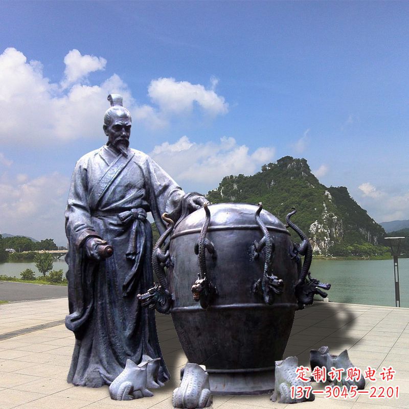 合肥张衡地动仪地震仪雕塑-玻璃钢仿铜历史名人情景雕塑