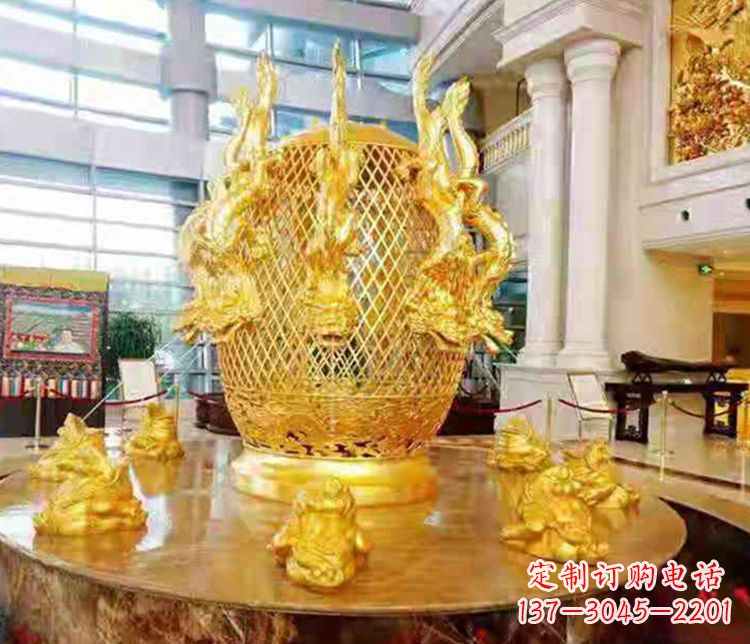 合肥张衡地动仪企业景观雕塑摆件纯铜鎏金古仪器