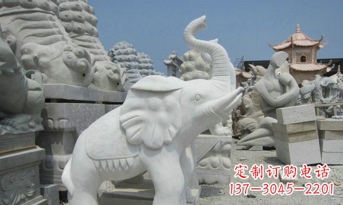 合肥招财动物汉白玉长鼻小象石雕