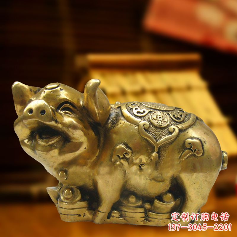 合肥招财金猪铜雕-风水生肖动物雕塑企业商场美陈摆件