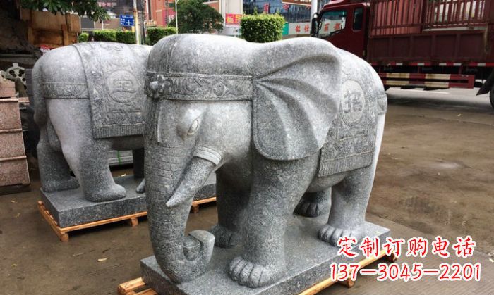 合肥招财进宝芝麻灰大象石雕 (3)