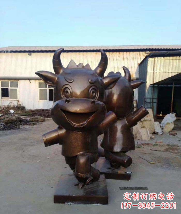合肥招财牛玻璃钢仿铜动物雕塑