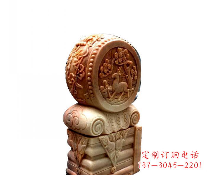 合肥招财石门墩晚霞红抱鼓石