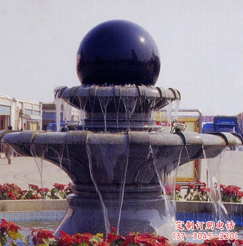 合肥中国黑双层风水球喷泉石雕