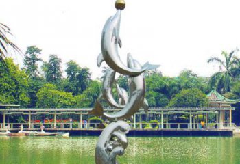 合肥戏球不锈钢海豚雕塑-园林水景动物景观