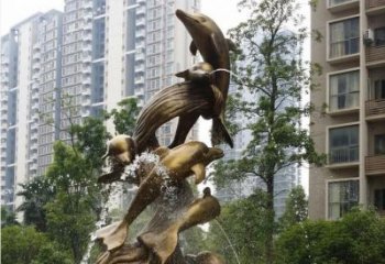 合肥小区海豚喷泉铜雕