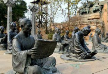 合肥园林看竹简书的古代人物景观铜雕