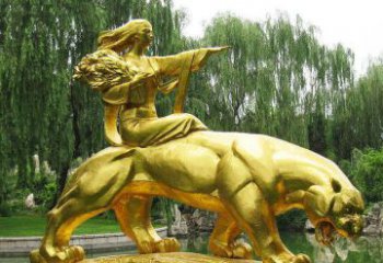 合肥园林骑老虎的美女人物鎏金景观铜雕