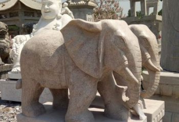 合肥招财晚霞红大象石雕 (2)