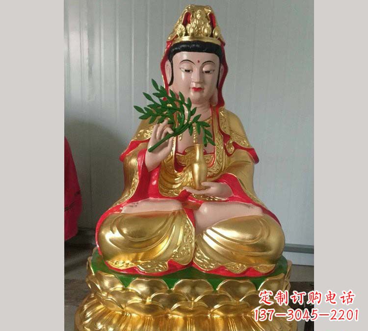 合肥铸铜贴金杨柳观音雕塑