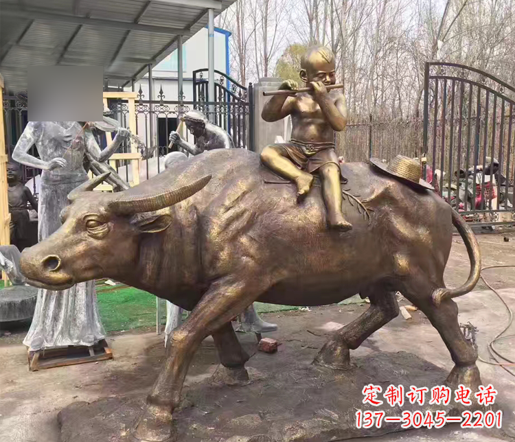 合肥吹笛子的牧童牛公园景观铜雕