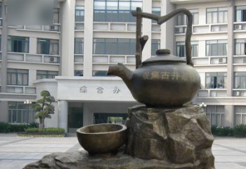 合肥流水茶壶茶杯景观铜雕